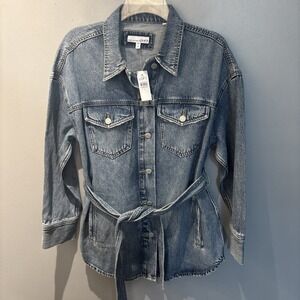 Loft Women's Denim Belted Shacket Trucker Jacket Size Small Western Boho Casual